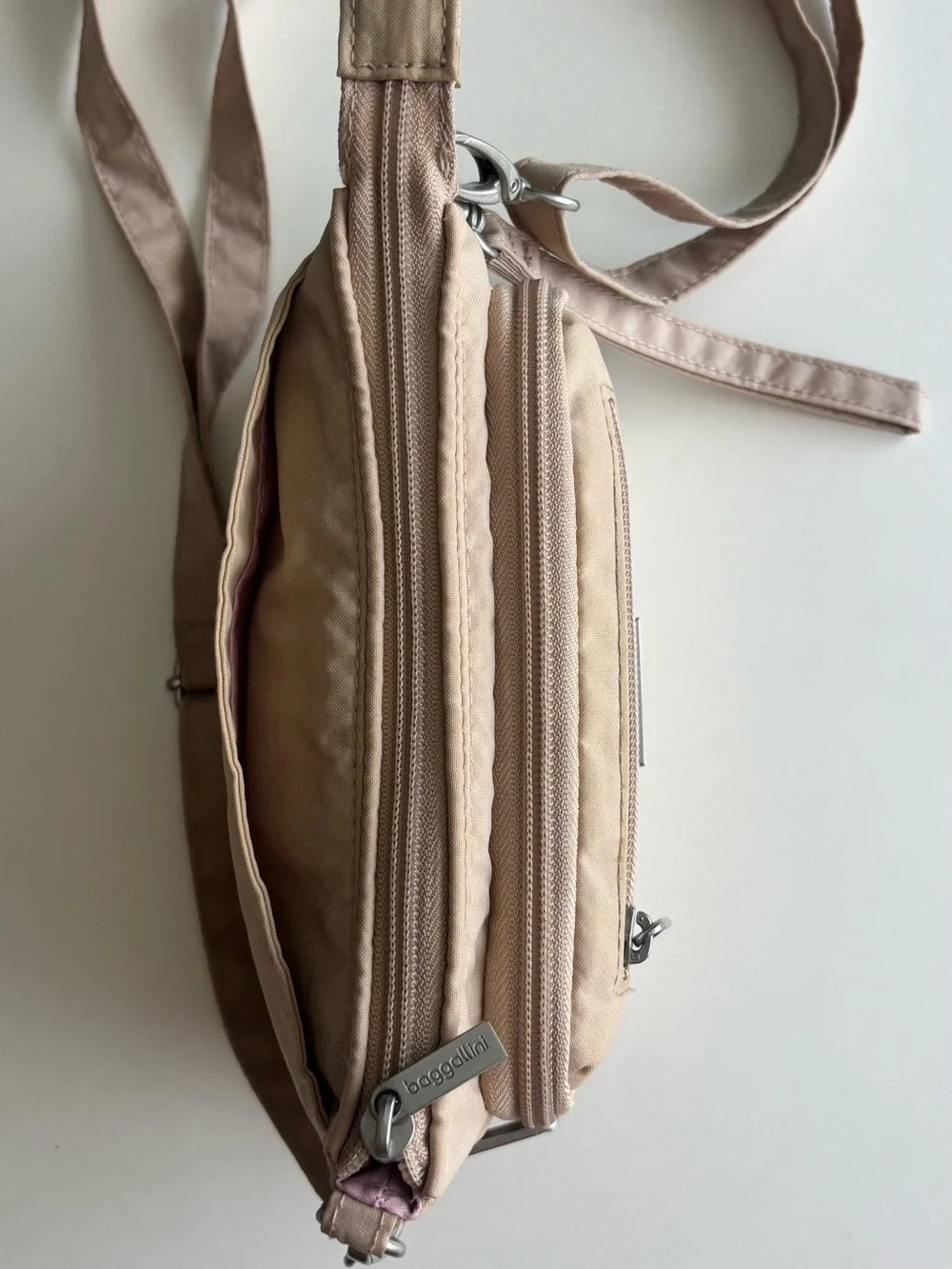Baggallini Camel and Blush Pink Crossbody Organizer Bag